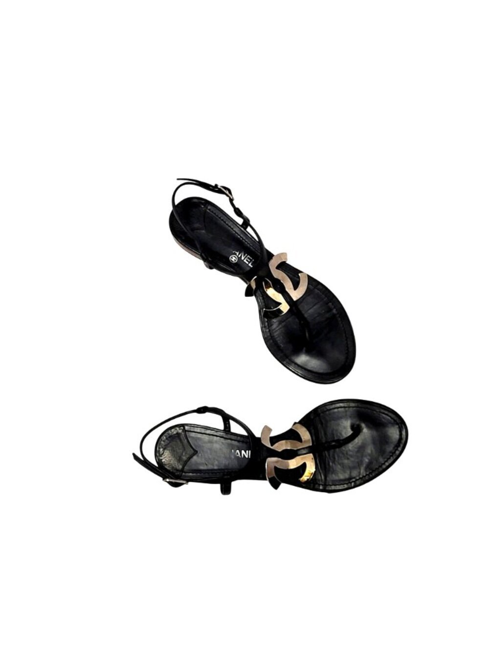 Chanel CC Logo T-Strap Leather Thong Sandals - Picture 4 of 17